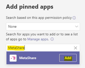 Add MetaShare as a pinned app