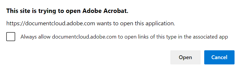 Allow the browser to open the Adobe Acrobat app