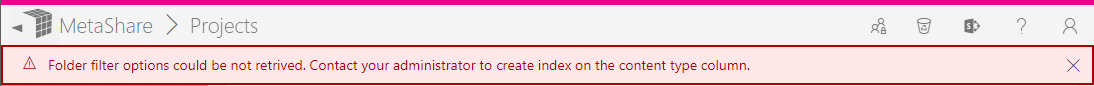 Message indicating that content type needs to be indexed