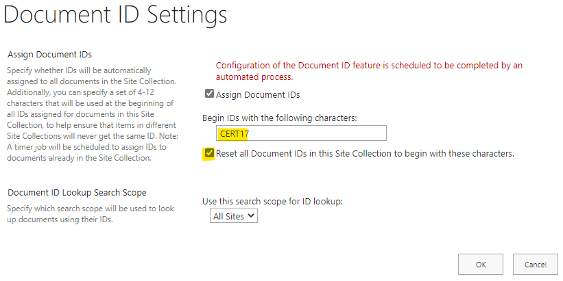 Setting the document ID settings