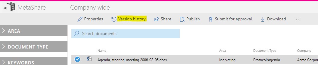 View a document's version history