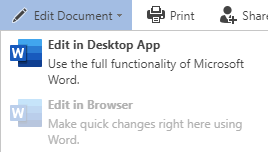 The "Edit Document" functions in the toolbar, with a disabled "Edit in Browser" function