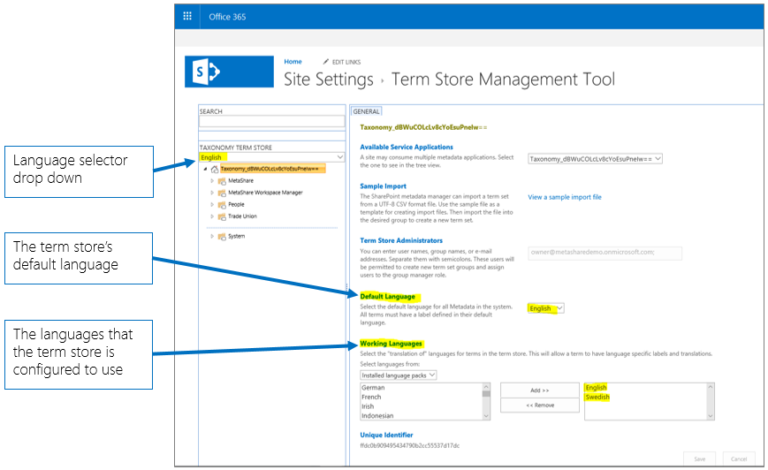 The term store’s language settings – MetaShare Help