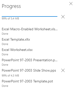 MetaShare's file upload progress window