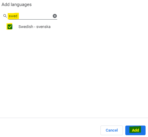 Search for a language in Chrome