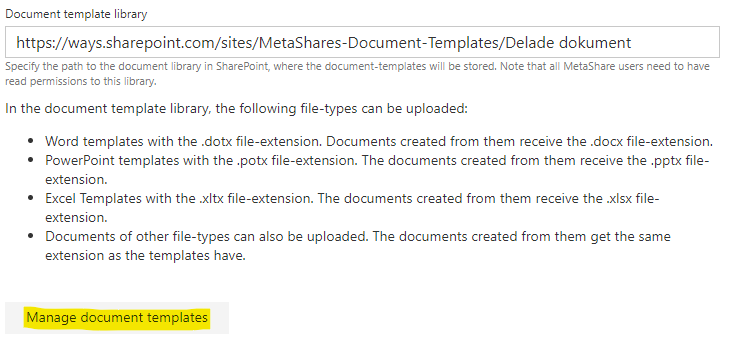 Link to MetaShare's document templates