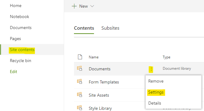 Open the document library's settings