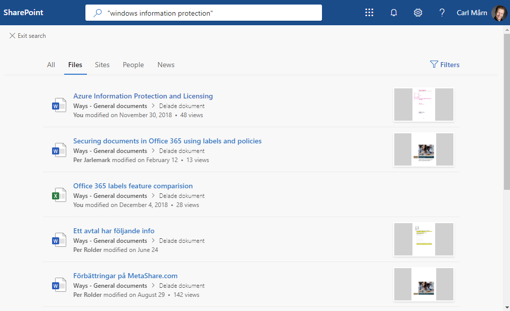 SharePoint's standard search result page