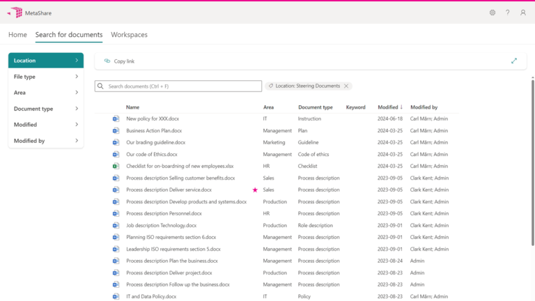 Search for documents – MetaShare Help